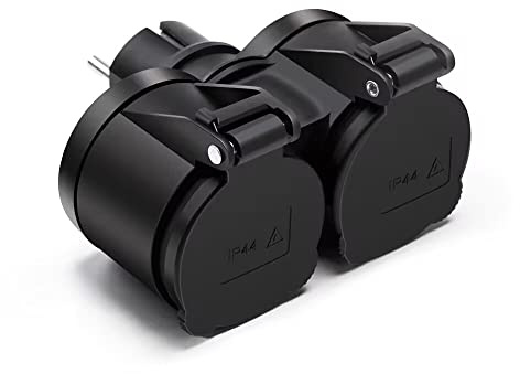 Doppelstecker für Steckdose Außen, RAVPHICS Steckdosenadapter Mehrfachsteckdose Schwarz Geeignet für den Außenbereich Schuko Stecker 16A/250V/Max 3680W