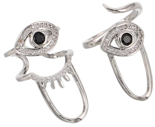 EPIGEIST Anillos Punta Dedos Efecto Mal de Ojo, 2 Piezas Plateadas, Joyas para Manicura Mujer, Accesorios para Uñas Decorativas en Fiestas y Eventos