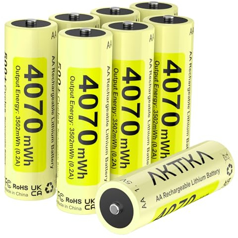 AKTTKA Batterie AA Al Litio Ricaricabili,8 Pezzi,4070 mWh,1,5 V.Solo Per Caricabatterie Agli Ioni Di Litio. Adatte Per Controller Di Gioco,Serrature Intelligenti,Mouse E Tastiere,Termometri Auricolari