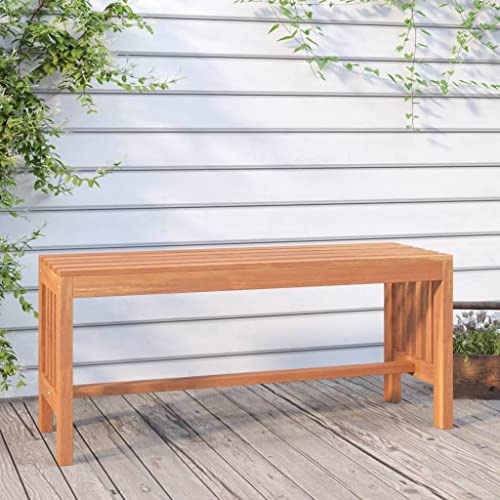 Drillkyn Gartenbank 110 cm Massivholz Eukalyptus mit Lehne und Armlehne, wetterfeste Sitzbank für Terrasse Balkon und Garten, stabile Parkbank aus natürlichem Holz für Veranda und Hof