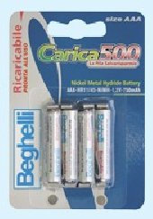 BATTERIE PILE BEGHELLI RICARICABILI MINISTILO AAA - HR 11/45 - NIMH - 1,2V - 800 MAH.