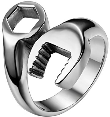 JewelryWe Anello Aperto da Uomo Donna in Acciaio Inox Alta lucidato Chiave Meccanico Disegno Colore Argento/Nero/Oro