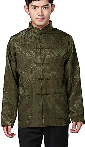 Blingland Chinese Traditional Uniform Top Kung Fu Shirt for Men Chinese Clothing Asian XL / US L-Green+Gold