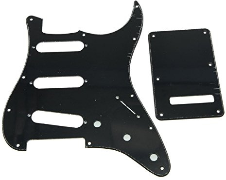 KAISH 11-Loch ST/Strat-Style Schlagbrett SSS-Pickguard mit ST-Rückplatte Tremolo-Cover für USA/Mexico Stratocaster/Strat Schwarz 1-lagig