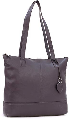 Gigi - Damen Leder Schultertasche - Tote Bag Groß - Handtasche mit Herz Schlüsselring - Othello 9101A - Dunkelbraun/Braun