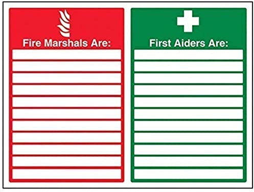V Safety 13046BF-R Fire Marshals/First Aiders Sign - Landscape - 400mm x 300mm - 1mm Rigid Plastic, Green,Red