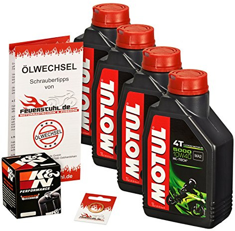 Motul 10W-40 Öl + K&N Ölfilter für Kawasaki Ninja ZX10R, 06-15, ZXT00D/E/F/J - Ölwechselset inkl. Motoröl, Filter, Dichtring | Ölwechsel Set mit Motul 5000 10W-40 Motoröl, K&N Ölfilter und Dichtring(en)