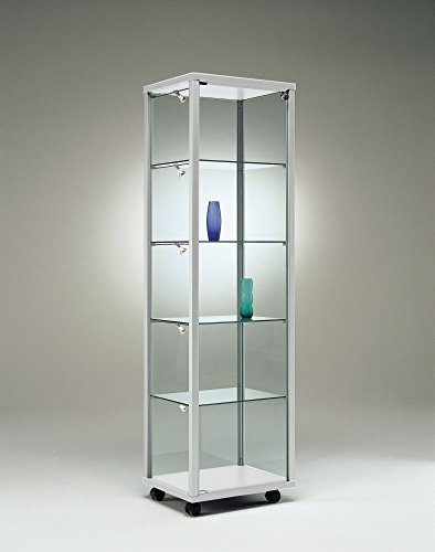 MHN Glasvitrine T 43 x B 53 x H 183,5 cm - schmale Glas Standvitrine abschließbar - Ausstellungs-Vitrine - LED-Beleuchtung