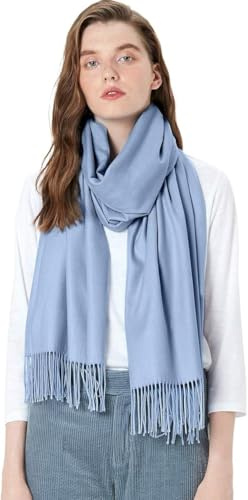 maamgic Schal Damen Baumwolle Warm Herbst Winter Stola Himmel Blau | weiches Kaschmirgefühl, warm, hautfreundlich, unifarben, Fransen, Stola, 20+ Farben, Geschenkidee
