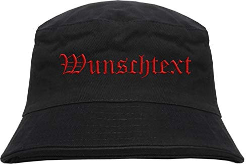 HB_Druck Fischerhut - Bucket Hat mit Wunschtext - Altdeutsch - Bestickt - L/XL Stickfarbe: rot