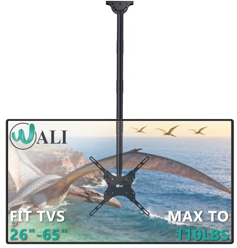 WALI Long Arm TV Ceiling Mount, Fits Most LED, LCD, OLED and Plasma Flat Screen Display 26 to 65 Inch, up to 110 Lbs, Height Extension up to 58 Inch, Mounting Holes up to 400x400mm (CM2665XL), Black