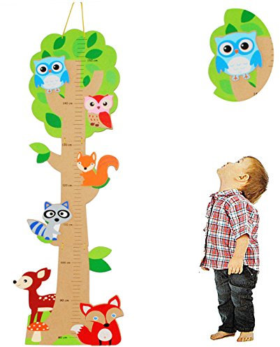 alles-meine.de GmbH 3-D Meßlatte aus Holz - Baum - lustige Eule & Tiere - zum Klappen/Falten - von 80 cm bis 155 cm - Messlatte Kinderzimmer für Kinder Kind - Eulen & Blume..