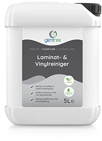 glimtrex Laminatreiniger und Vinylboden Reiniger (5,0l) - reinigt und pflegt mit 2-in-1 Funktion - der Reiniger der Profis auch anwendbar als PVC Reiniger, PU Reiniger und Linoleum Reiniger