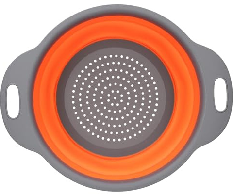 Sieb Küchensieb Klappbar, Faltbarer Silikonsieb, Seiher Nudelsieb Abtropfsieb aus Silikon für Küche, Hitzebeständig und Platzsparend (Orange)