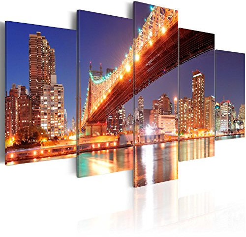 murando - Akustikbild New York 5 tlg - Bilder Akustikschaum Schallschutz Wand Deko Kunst Akustikpaneele Wandpaneele Schalldämmung Schallabsorber Akustikplatten City Stadt Brooklyn Bridge Gebäude
