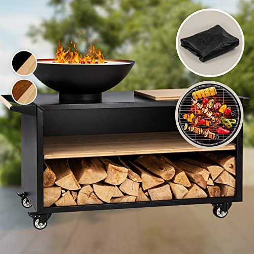 Blumfeldt Brasero Extérieur pour Le Jardin, Plancha Portable avec Grille de BBQ, Bol en Acier, Barbecue avec Foyer pour Le Camping, Brûleur à Bois, Ultra Solide, 128 x 90 x 59 cm