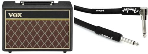 Vox - Pathfinder 10-10W Electric Guitar Combo Amplifier & Fender Professional Series Instrument Guitar Cable, 10 ft, Straight/Angle, Black, 3m