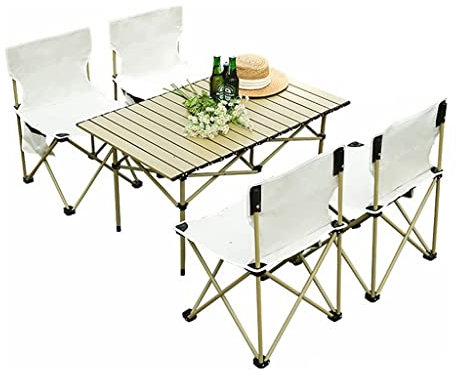 WANWEN Tragbare Outdoor-Klapp-Campingstuhl-Tischsets, Picknick-Aluminiumlegierungs-Frühlingsrollen-Tisch Autotisch Freizeitbedarf Leicht und einfach zu tragen (Color : 7 Piece Set) Little Surprise