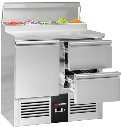 GGM Gastro | SAG97AND#SBG1212 | Zubereitungstisch Mini PREMIUM - 900mm - 1 Tür & 2 Schubladen - für 5x GN 1/6