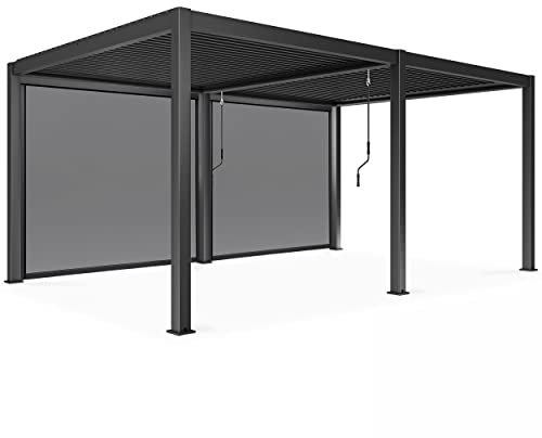 Oviala Pergola bioclimatique autoportée 3 x 6 m et 2 Stores Gris