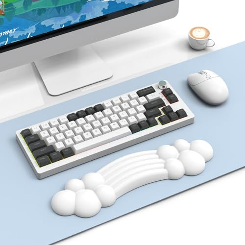 ZIYOU LANG Regenbogen-Tastatur-Handballenauflage, weiße Cloud-Soft-Tastatur-Handballenauflage, ergonomische Handauflage mit Memory-Schaum, rutschfeste Gummiunterseite für Heimbüro, Gaming, Laptop, Mac