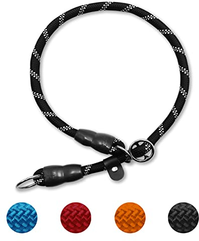 LOS ANDES Dog Slip Collar with Slidable Stopper, No Pull Choker Training Martingale Collar for Small Medium Large Dogs, Nylon, Black-Reflective, S (15 in x 8 mm)