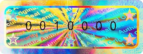 1000 Stk - 3D Hologramm-Siegel mit Seriennummer - 50*18mm, silber glänzend | Sicherheitssiegel, Sicherheitsetiketten, Siegelaufkleber, Siegeletiketten, Verschlussetiketten, Security Seal Stickers Label