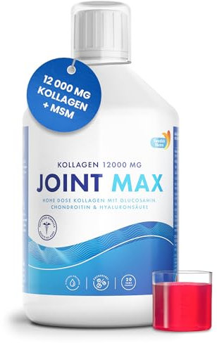 Joint MAX 500ml I Reines hydrolysiertes Kollagen (Typ I, II & III) I Glucosamin, MSM, Chondroitin, Hyaluronsäure I Kurkuma, Vitamin C, I 100% natürlicher Geschmack I Zuckerfrei - 20 Tage Vorrat