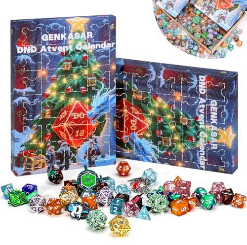 DND Dice Advent Calendar 2025, 24 Days Christmas Countdown Gift with Dice Set for Gamers Role Players, D&D Dice Advent Calendar Set, Suitable for RPG for MTG, Role Playing Table Game Lover