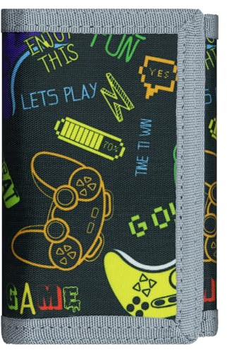 Leehoom Kids Wallet for Boys, RFID Trifold Canvas Outdoor Sports Wallet for Kids,Kids Festivals gifts,Birthday Gifts Wallet - Black Gamepad