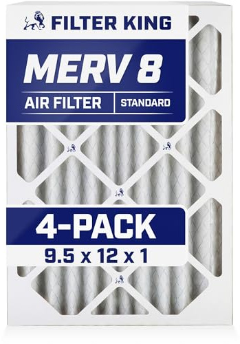Filter King 9,5 x 12 x 1 a luftfilter | 4-pack | MERV 8 HVAC veckade A/C ugnsfilter | TILLVERKAD I USA | Faktisk storlek: 9,5 x 12 x 190,5 cm