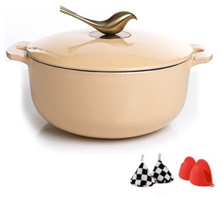 YLWX Olla De Horno Holandés De Hierro Fundido Esmaltado, Olla De Sopa Con Tapa De Pájaro, Cocotte For Estofado, Cacerola De Inducción, Olla For Horno, Cazuela De 24cm(Color:A)