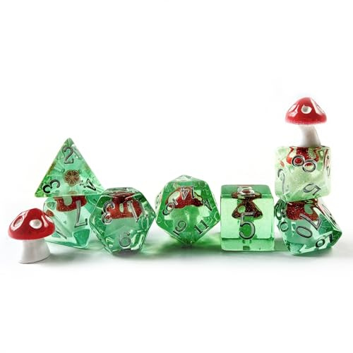 Pilz 7-teilige DND Polyedrische Würfel-Set, Cartoon Pilz Würfel für Rollenspiele und RPG MTG Tischspiele
