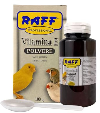 GLOBAL LUXURY MANAGEMENT Raff Vitamina E Polvere for Birds 100g – Powdered Vitamin E Supplement for Canary Food and Finch Birds, Supports Singing, Fertility, Breeding Preparation & Mating Behavior