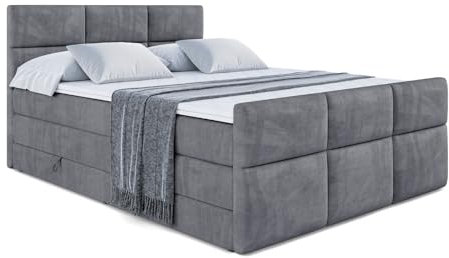 ALTDECOR Boxspringbett mit Matratze und Lattenrost, Topper, Fußteil,Polsterbett mit Bettkasten, Bett mit Stauraum H3- und H4- Matratze, Doppelbett - Ohio-Z King - 140x200 - Dunkelgrau Samt