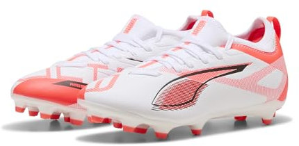 PUMA Unisex Kinder Ultra 5 Match Fg/Ag Jr Fussballschuh, Puma White Puma Black Glowing Red, 38 EU