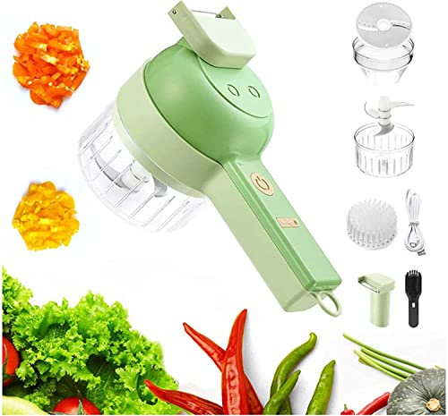 Juego de cortador de verduras eléctrico portátil 4 en 1, mini cortador de verduras recargable por USB con cepillo, triturador eléctrico inalámbrico de barro de ajo, cortador de verduras, cortador de