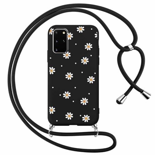 Foonary Handykette Hülle mit Band für Samsung Galaxy S20 Plus 6,7 Handyhülle, Aesthetic Design Kette Necklace Case mit Kordel zum Umhängen Silikon Schutzhülle Cover für Samsung S20 Plus, Smile Blumen