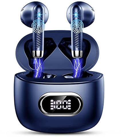 Cuffie Bluetooth 5.4, 2025 Auricolari Bluetooth 56H Stereo Cuffie Wireless In Ear con 4 ENC Mic, Cuffie Senza Fili Cancellazione Rumore Cuffiette Sport IP7 Impermeabili Earbuds LED Display Blue