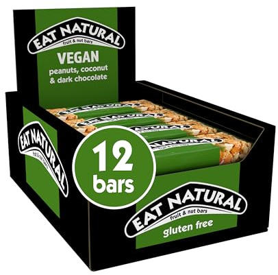 Eat Natural Nut Bars, Peanuts, Coconut, Dark Chocolate, Apricots, 12 x 40g | Vegan, Gluten Free, High Fibre Snacks, Breakfast & Lunchbox Treats, Bulk Multipack, Delicious On-the-Go Snack Bars