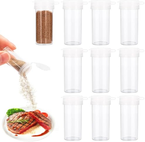 Fzcyuoo 10 Pcs Travel Mini Salt Shaker, Clear Plastic Kitchen Seasoning Spice Jars Salt Pot with Lid for Home, Camping, Picnics, Lunch Boxes