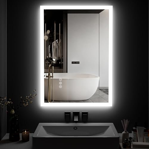 ChillCruiser 45 x 60 cm LED-Badezimmerspiegel, Wandmontage, beleuchteter Kosmetikspiegel, dimmbar, beschlagfrei, 3-farbige einstellbare Beleuchtung, Memory-Funktion, horizontale/vertikale Montage