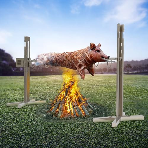 DSYOGX BBQ Rotisserie Grill, 53 Large Electric Rotisserie Kit with 20W Motor Height Adjustable Pig Barbeque Grill Heavy Duty Lamb Goat Rotisserie Spit Charcoal Barbecue Up to 40KG