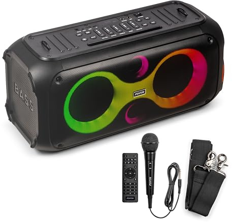 Fenton Core120 Musikbox Bluetooth Groß 180W, Akku 12 Std, Karaoke Mikrofon, BT 5.3, Umhänge-Gurt, Fernbedienung, Partybox Bluetooth Box Groß, Stereo-Pairing, Tragbare Musik Box, Boom Box - Schwarz