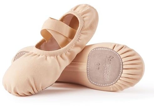SANGEESON Women's Ballet Shoes Stretch Canvas Dance Slippers Nude
