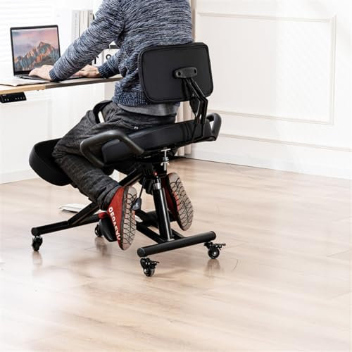 Bürostuhl, Kniestuhl, verstellbar, ergonomischer Sitz zur Haltungskorrektur mit Armlehne und leichtgängigen Rollen für das Home-Office, Computerstuhl/-hocker –