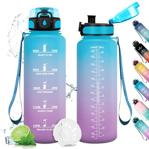 Borraccia 1.5 Litro, Borraccia Palestra Senza Perdite, Bottiglia con Filtro, Borraccia con Indicatore del Tempo Motivazionale, Bottiglia Riutilizzabile, Borraccia per Sport, Fitness, Ciclismo