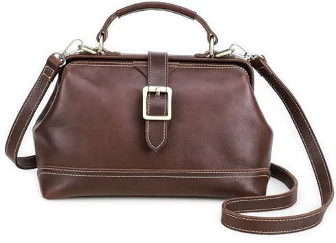 CONTACTS Doktor Bag Top-Griff Handtaschen für Frauen Vollnarbenleder Clutch Satchel Handtasche Umhängetasche Vintage Tote Bag mit Metallverschluss Rahmen Öffnung