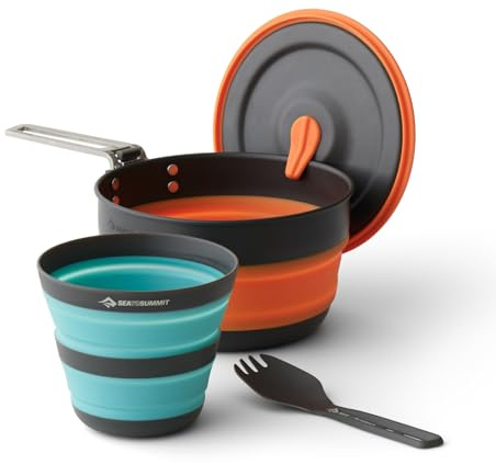 Sea to Summit - Frontier Ultralight Collapsible One Pot Cook Set - 1 Person, 3-teilig - 1 L Topf + Becher + Göffel - ohne PFAS & Langlebig - Camping-Kochgeschirr aus harteloxiertem Aluminium - 259 g