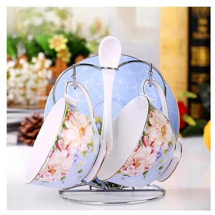 GLETSF Juego De Tazas De Café De Porcelana Inglesa Juego De Té De La Tarde Juego De Té 2 Piezas Tazas Platillos Cucharas Soporte De Acero Gratis Taza De Café
